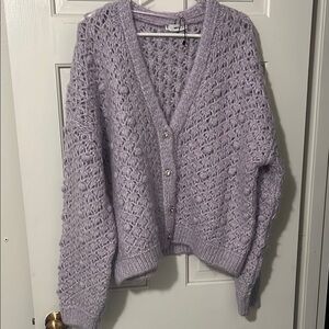 MNG Lavendar Cardigan Sweater with Textured Knit